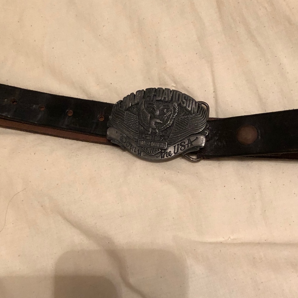 Harley-Davidson Black Leather Belt with Silver Buckle